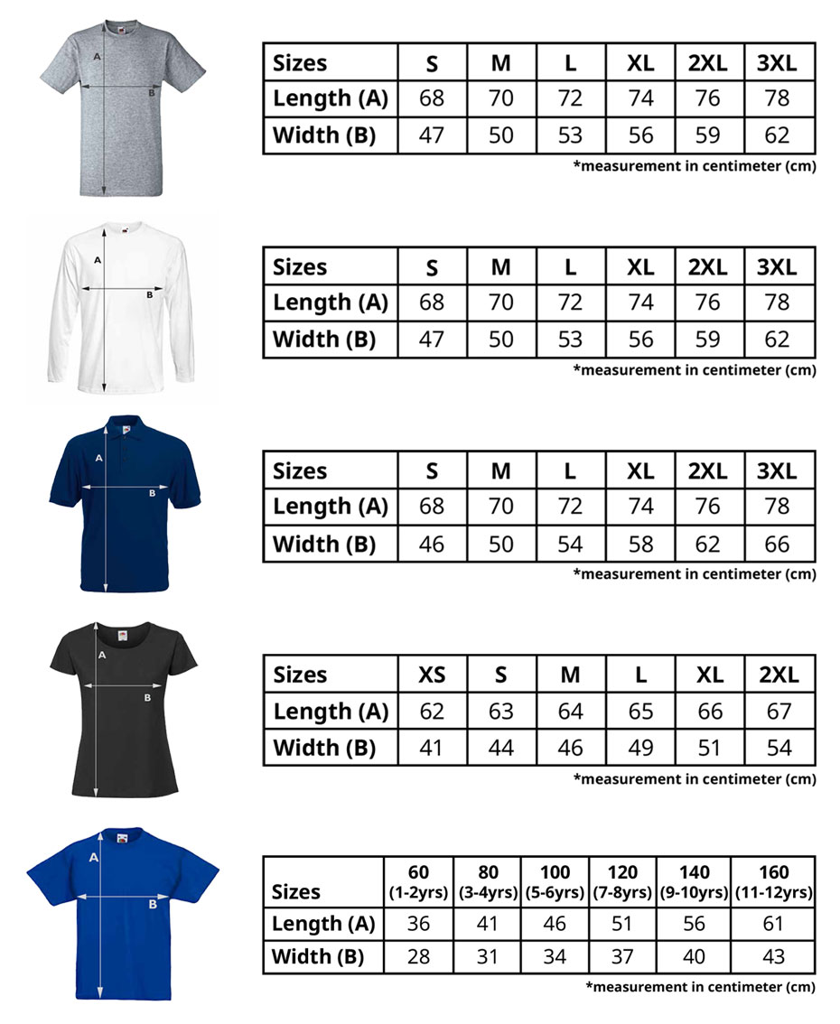 Fruit Of The Loom Polo Shirt Size Chart
